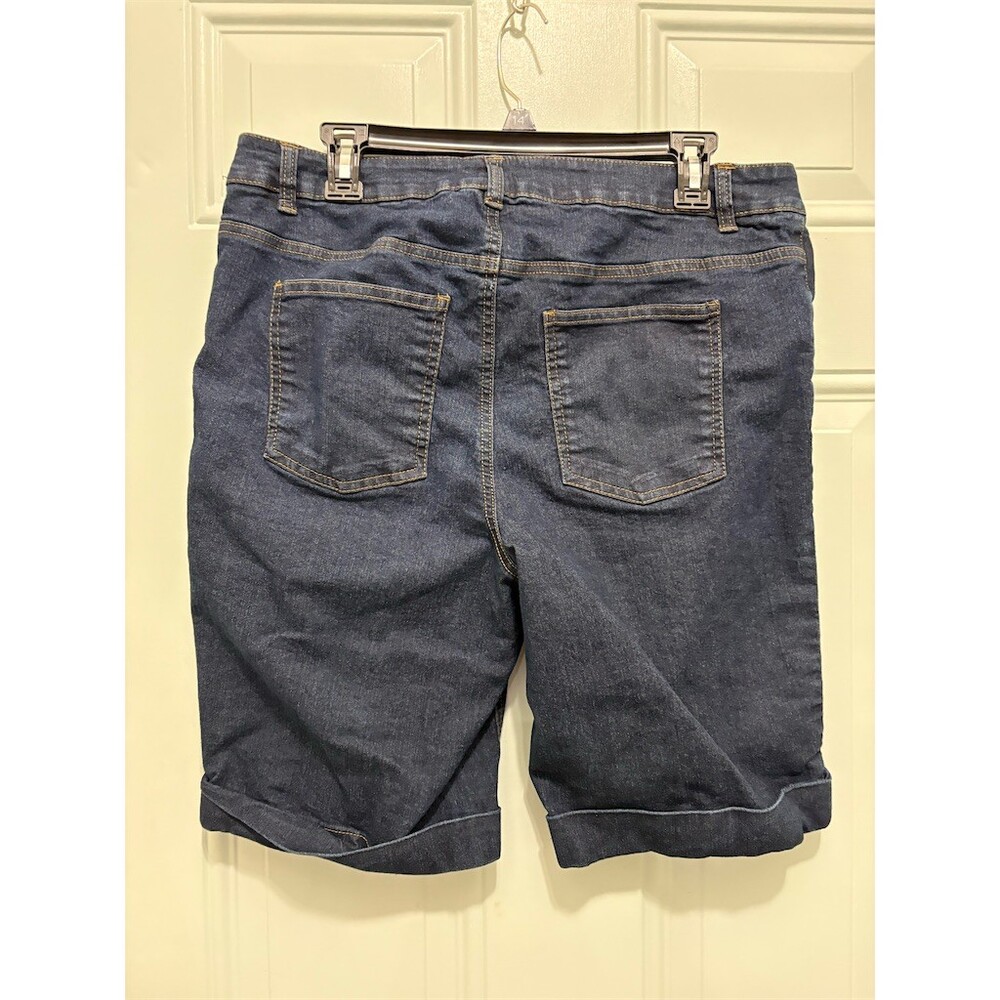 Woman Within Womens Bermuda Denim Shorts Size 14W Dark Wash Cuffed Hem - Picture 5 of 9